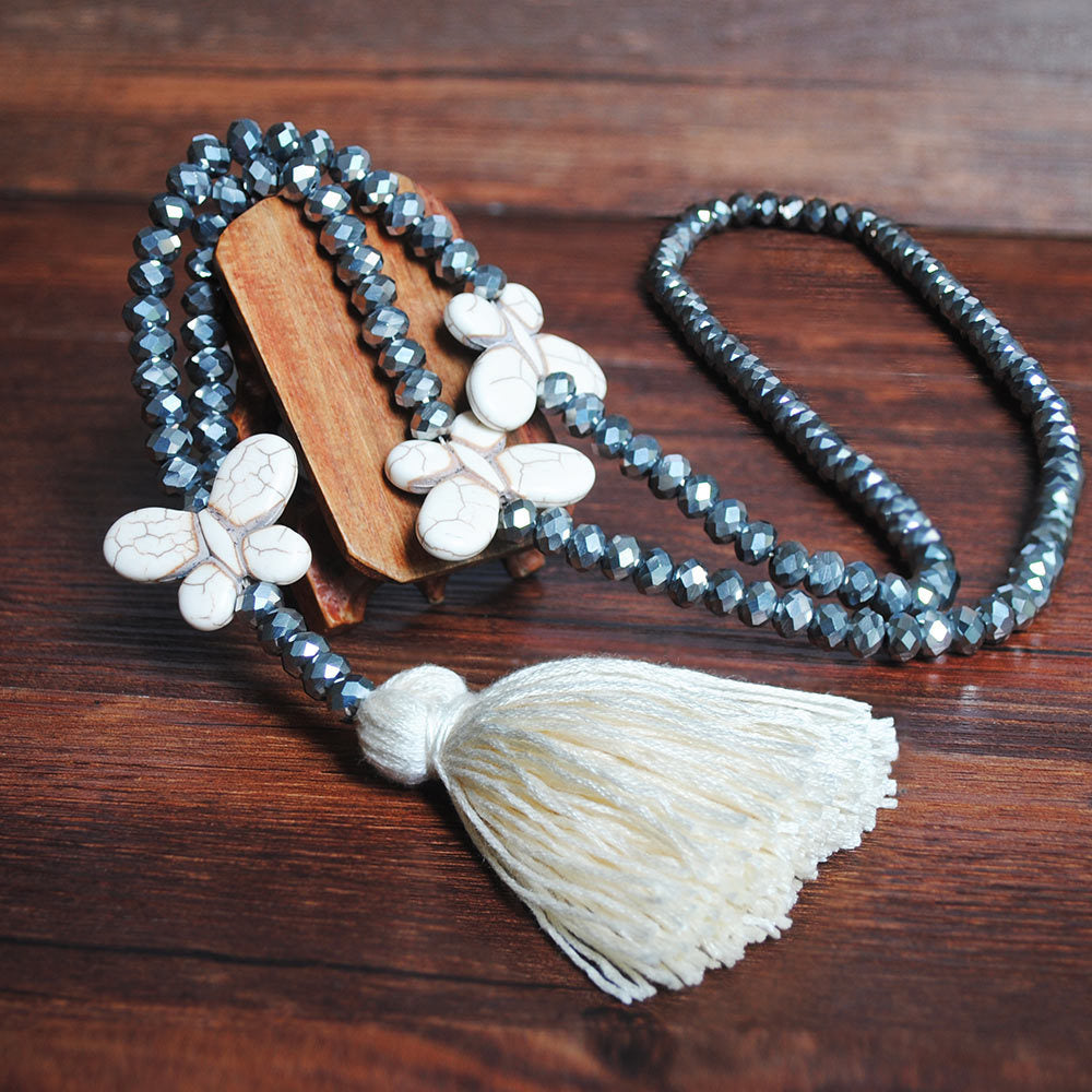 Wholesale  color crystal white turquoise butterfly necklace